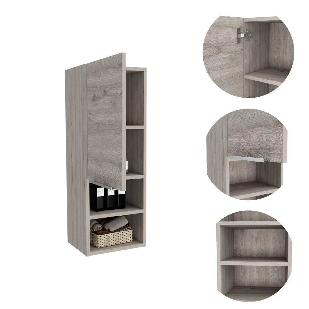 Light Gray Single Door Bathroom Cabinet with Two Open Shelves P156