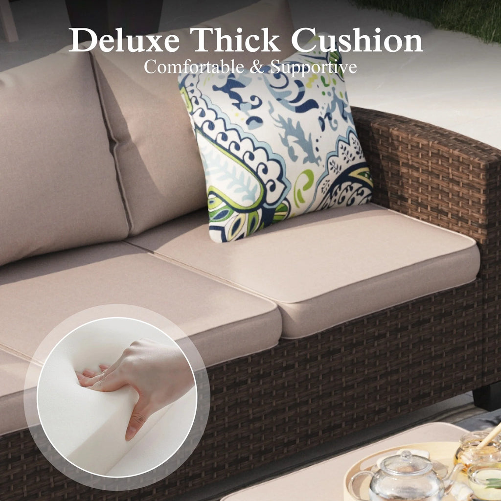 8 Pieces Wicker Patio Furniture Set with Fire Pit Table T817