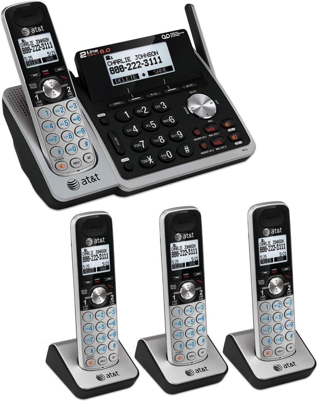 2-Line Expandable Cordless Phone with Answering System, 3 Handsets, Black O166961