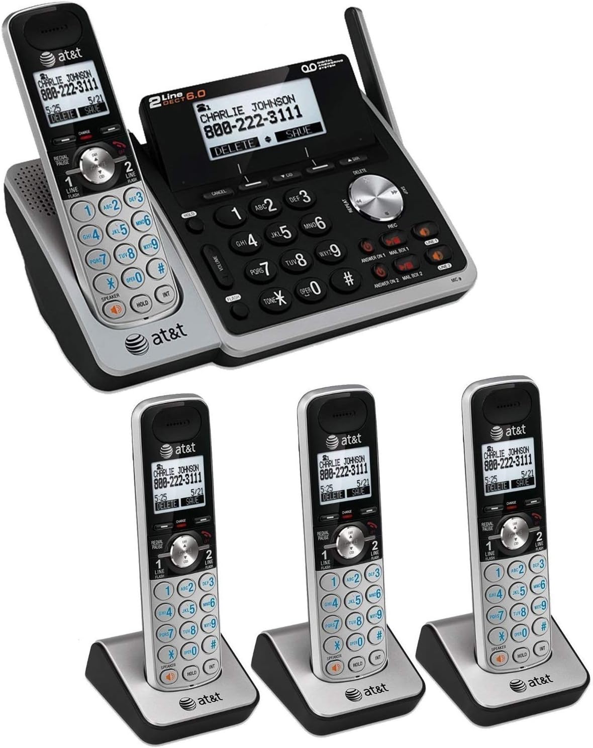 2-Line Expandable Cordless Phone with Answering System, 3 Handsets, Black O166961