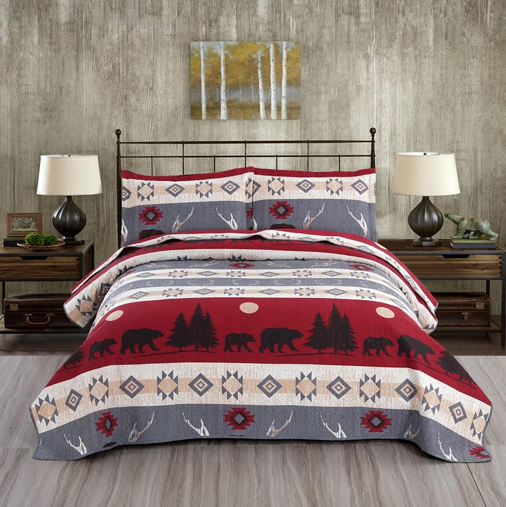 Full/Queen Size Plaid Quilt Set Black White Patchwork Bedspread A448