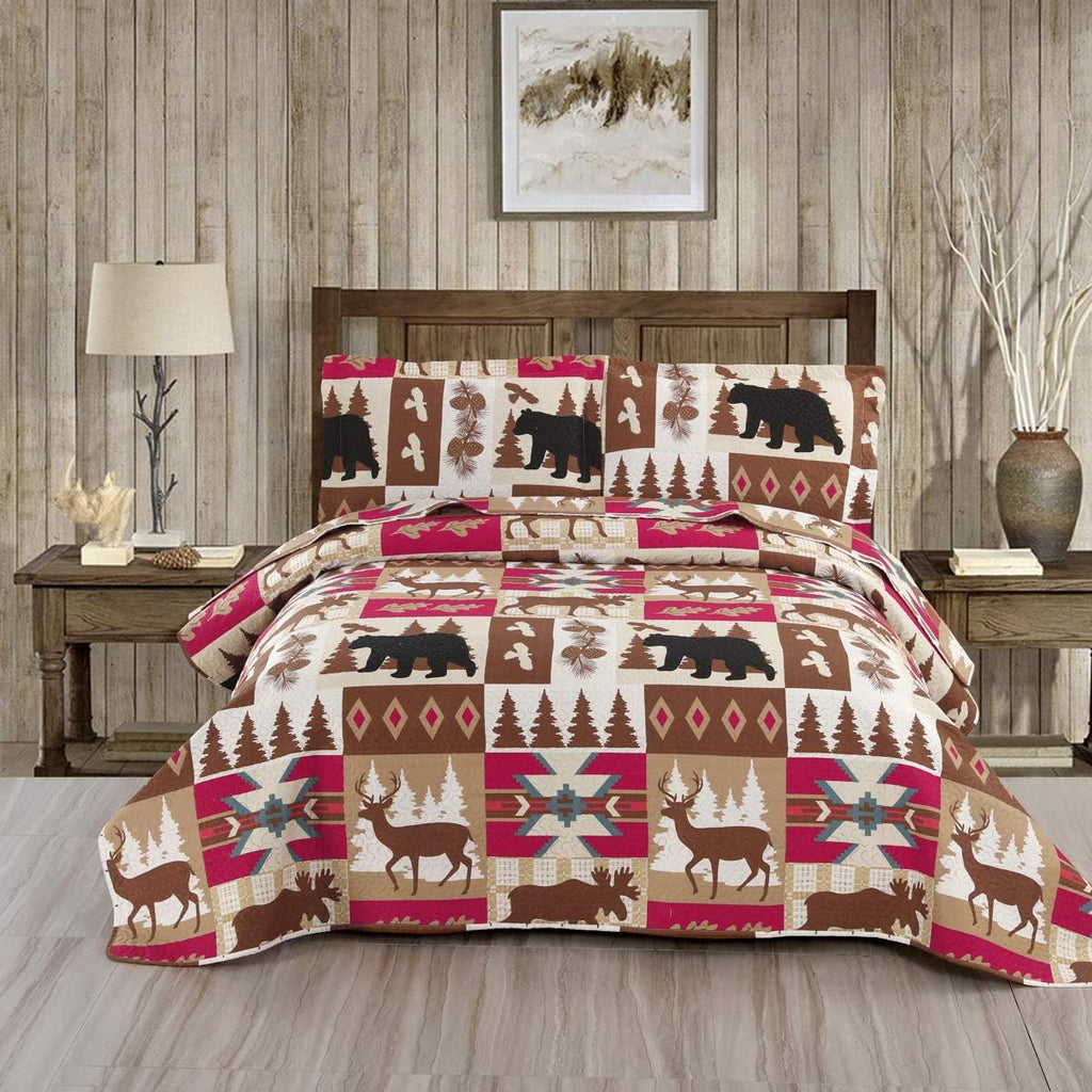 Full/Queen Size Plaid Quilt Set Black White Patchwork Bedspread A448
