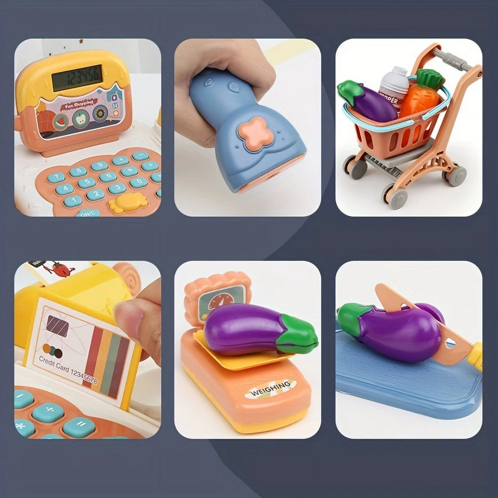 Kids Toy Cash Register with Scanner Play Food Pretend Play Money E359