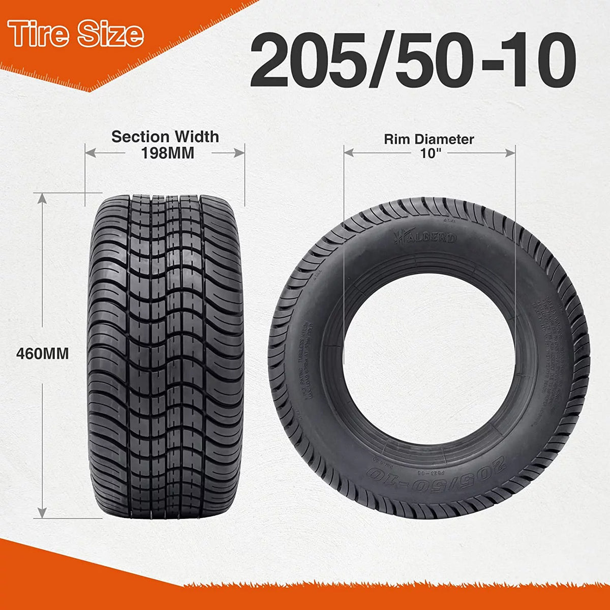 205/50-10 4PLY Golf Cart Tires Set of 4 F73649