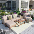 5 Pieces Wicker Patio Conversation Set with Acacia Wood Frame O8060