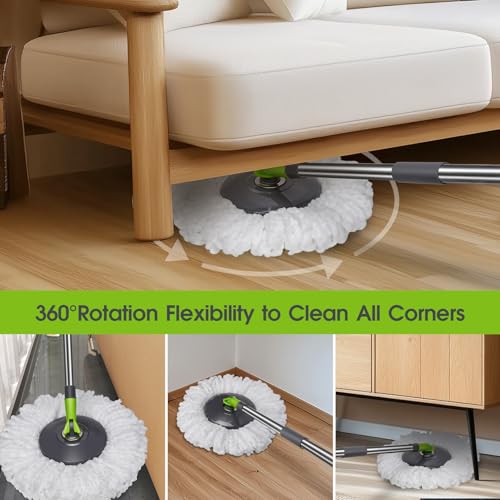 Pedal Spin Mop and Bucket with Wringer Set, 3 Mop Pads T57478