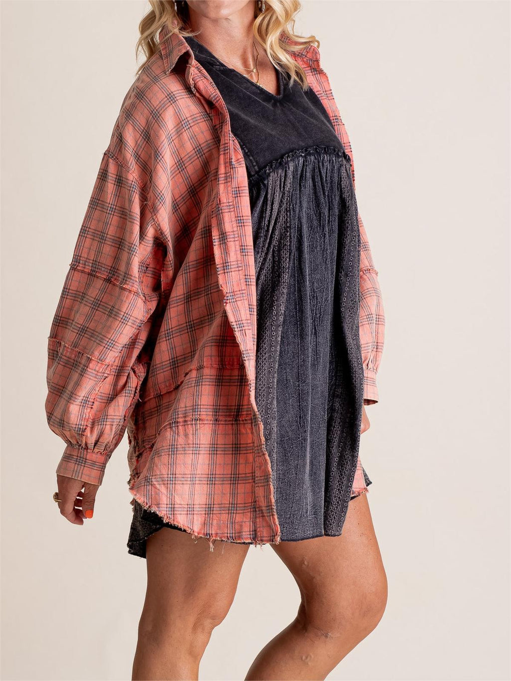 Washed Oversized Shirt Jacket with Pockets S44359