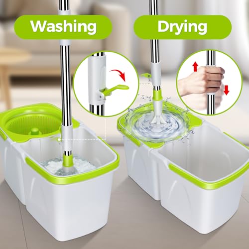 Pedal Spin Mop and Bucket with Wringer Set, 3 Mop Pads T57478