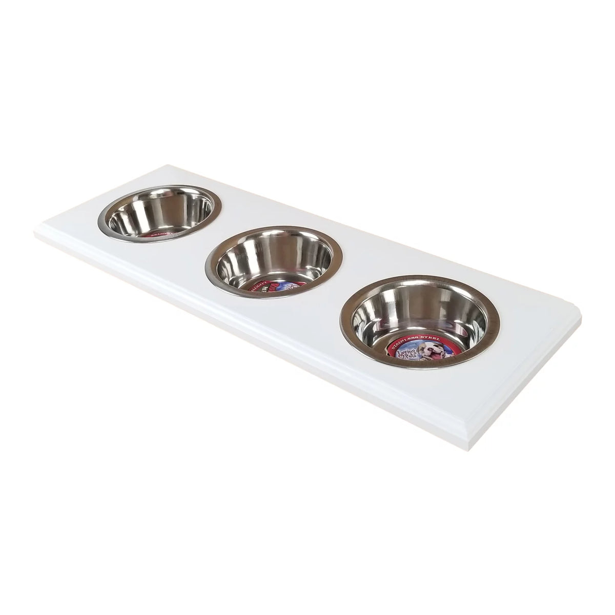 White Three Bowl Enamel Pet Food Holder O98232