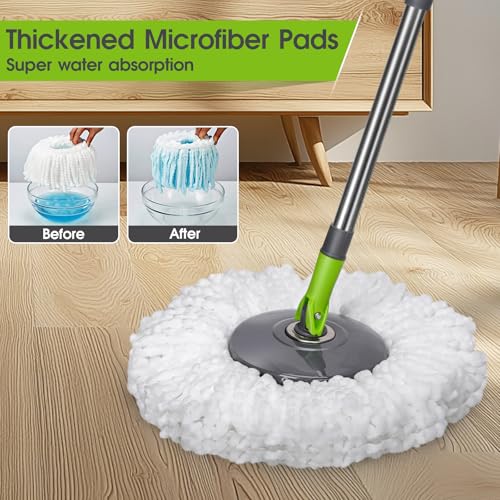 Pedal Spin Mop and Bucket with Wringer Set, 3 Mop Pads T57478