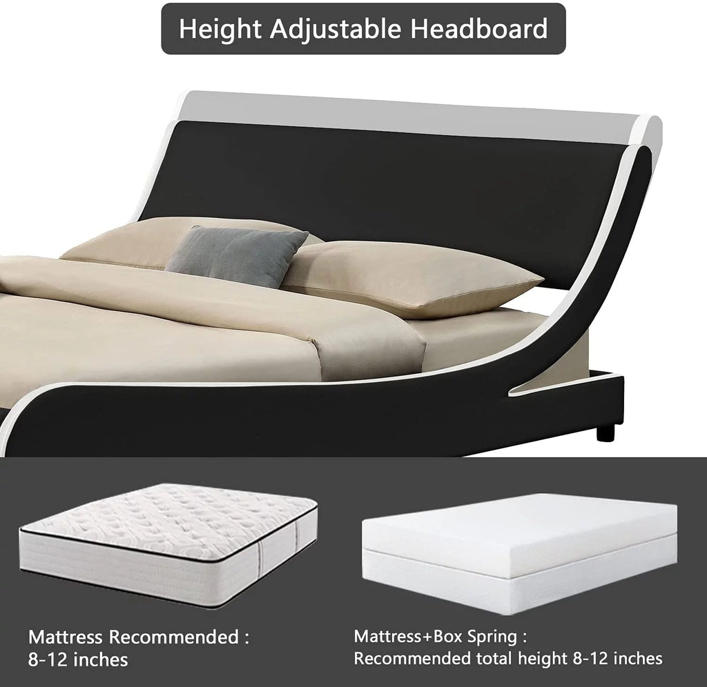 Queen Size Platform Bed Frame with Adjustable Headboard Q668955