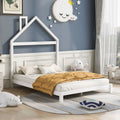 White Full Size Wood Platform Bed with House-shaped Headboard U8507