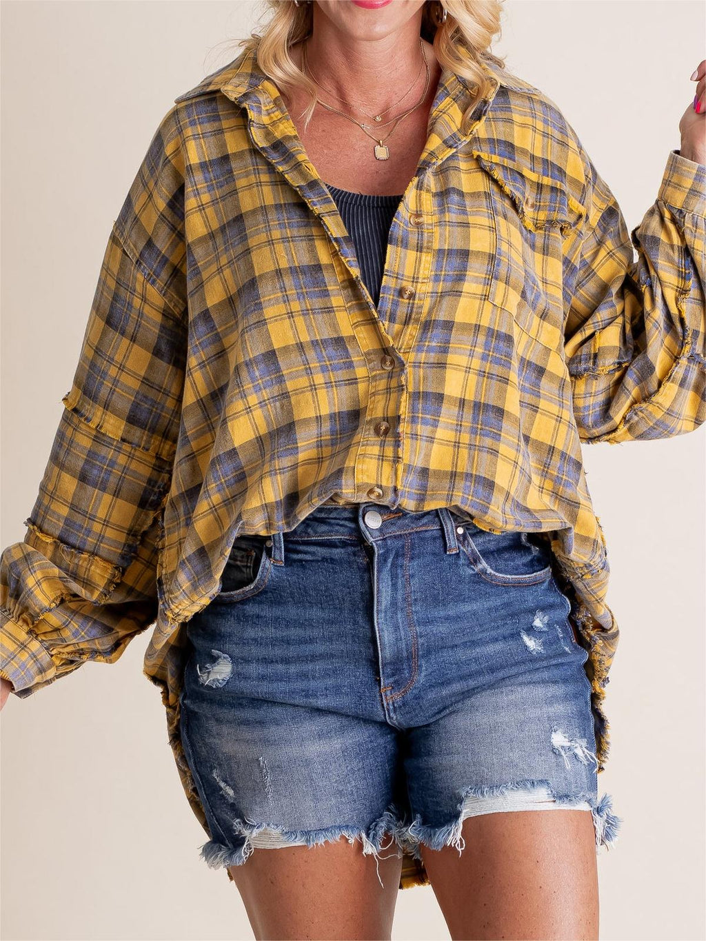 Washed Oversized Shirt Jacket with Pockets S44359