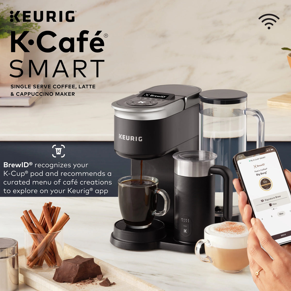 Single Serve Coffee, Latte and Cappuccino Maker, Black M873229