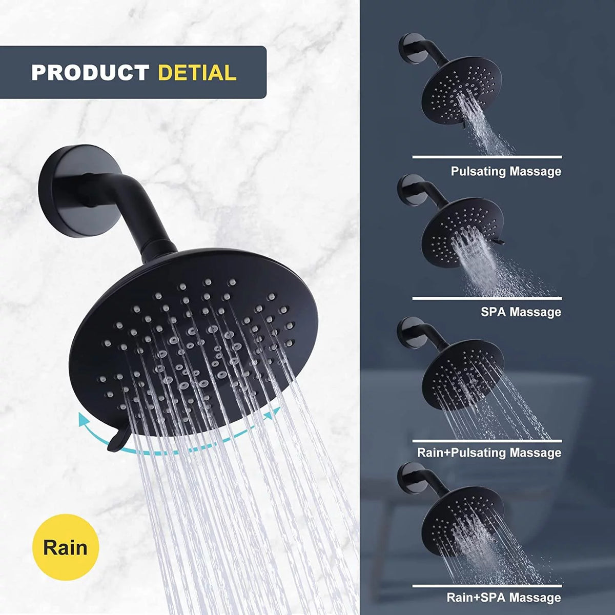 Black Shower Faucet Set with Brass Pressure Balance Valve G82704