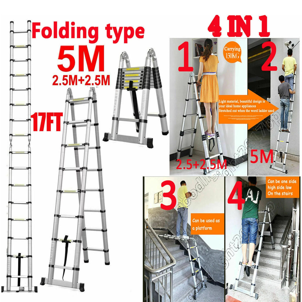16.5FT Aluminum Telescoping Extension Ladder 330lbs D979037