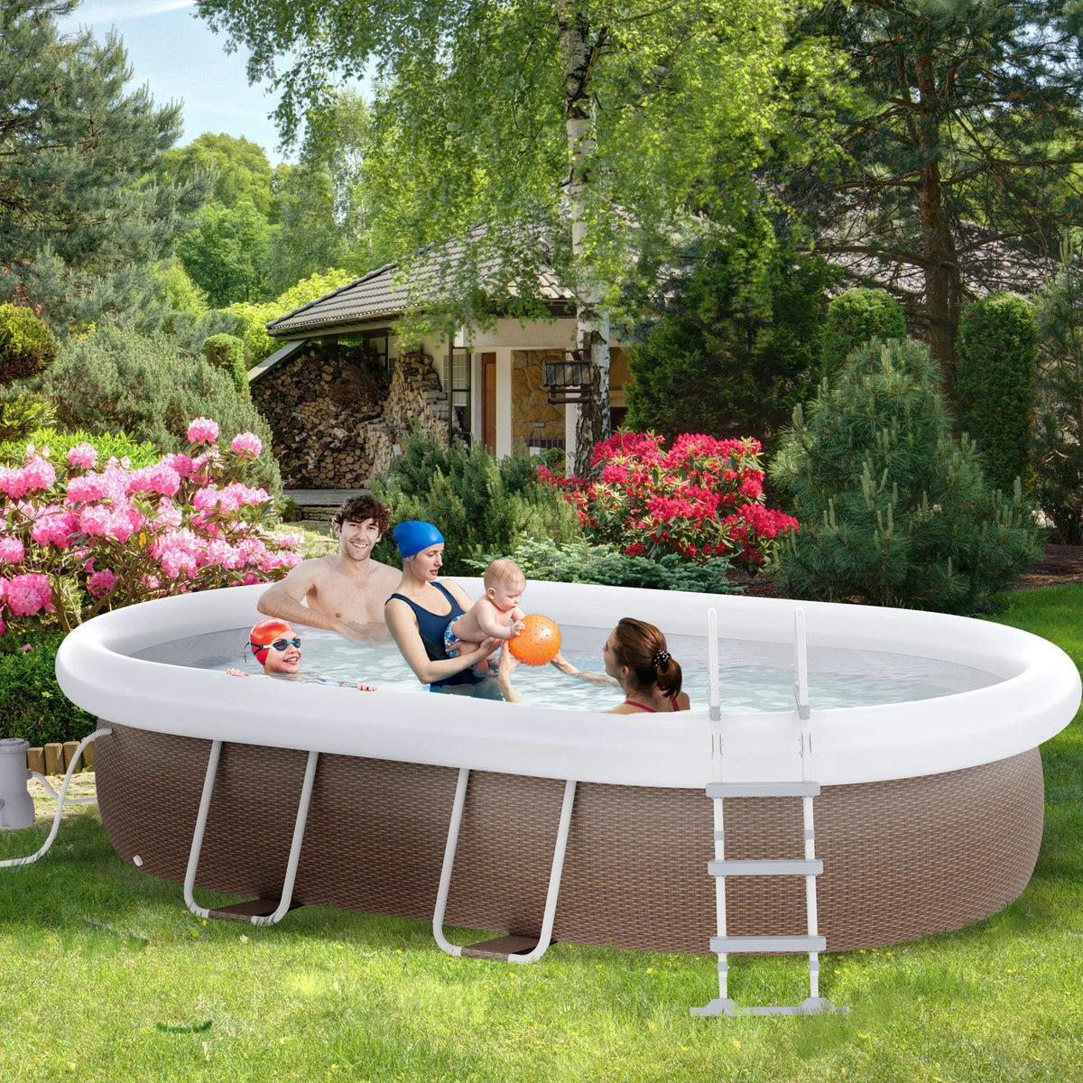Brown Semi-Inflatable Frame Swimming Pool N45760