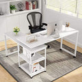 L-Shaped Desk 55 inch Reversible Corner Computer Desk with Shelves White Z4271