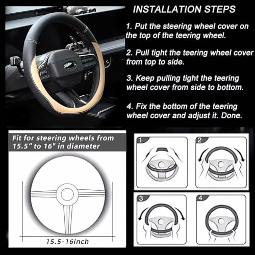 Microfiber Leather Steering Wheel Cover 15 inch Black A850