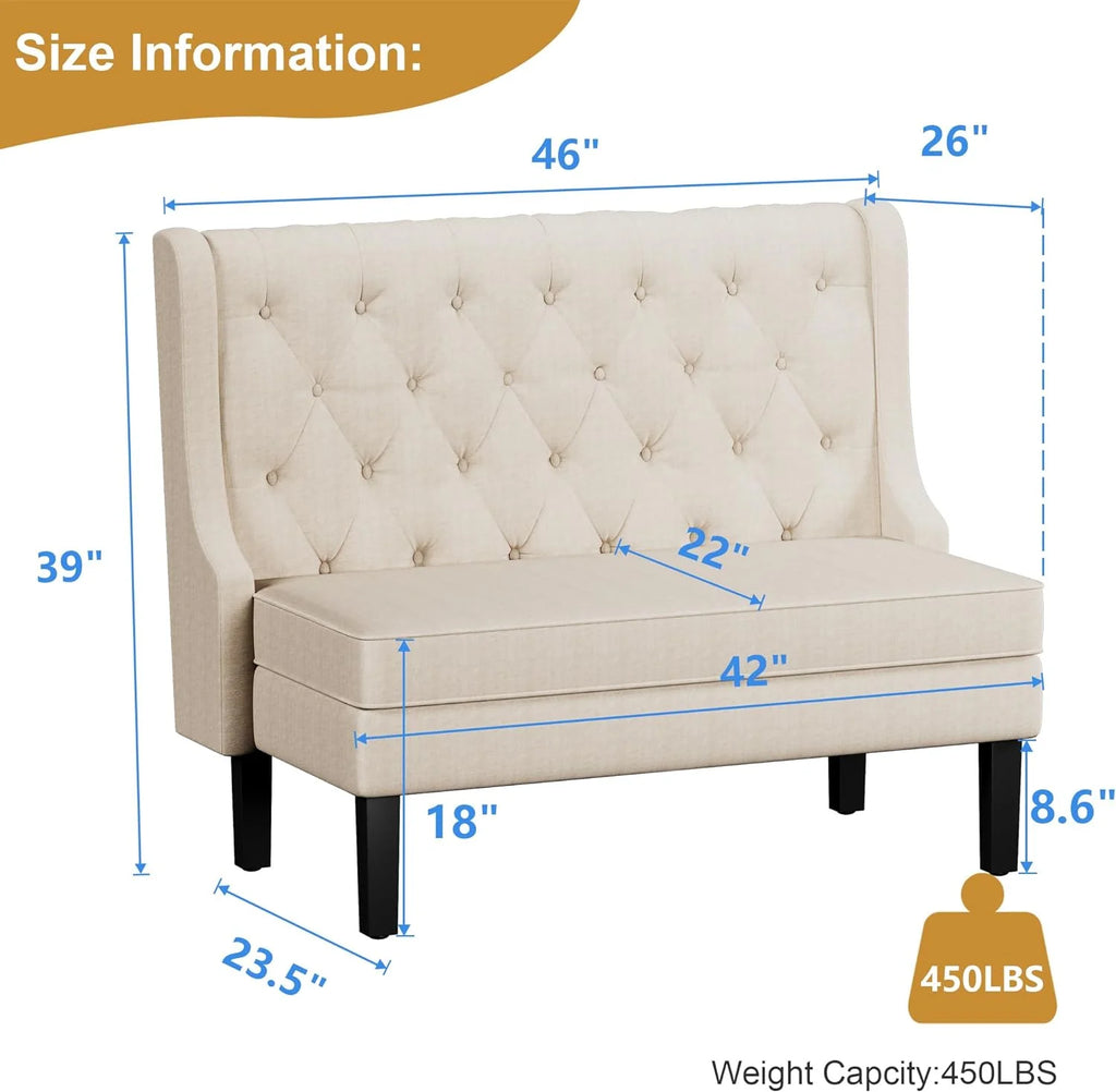 Light Grey Upholstered Loveseat Bench with Rattan Arms P1622