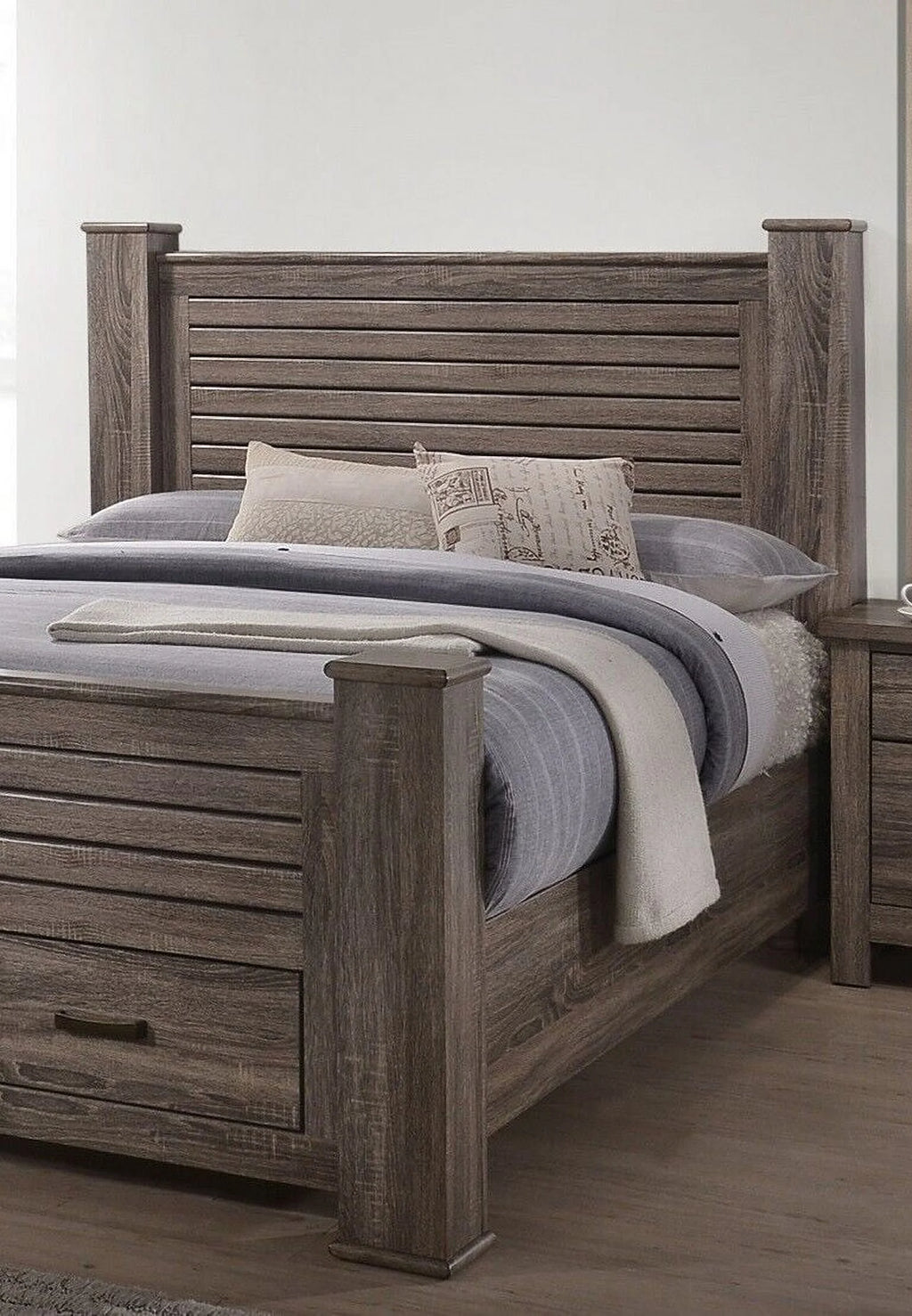 3pc Bedroom Furniture Set Natural Finish Eastern King Size Bed 2x Nightstands Y497337