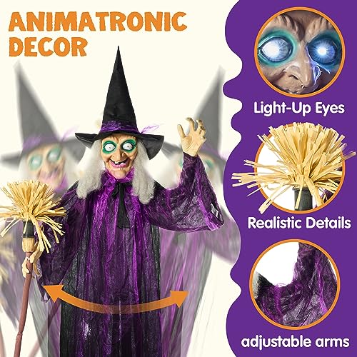 72" Animated Witch Halloween Decoration with LED Eyes and Sound W2605