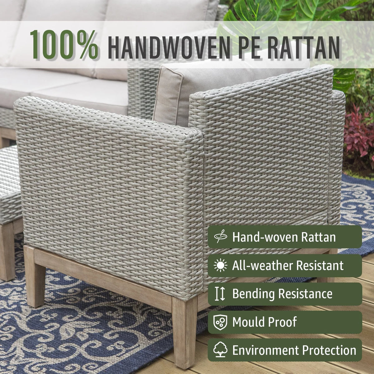 5 Pieces Wicker Patio Conversation Set with Acacia Wood Frame O8060