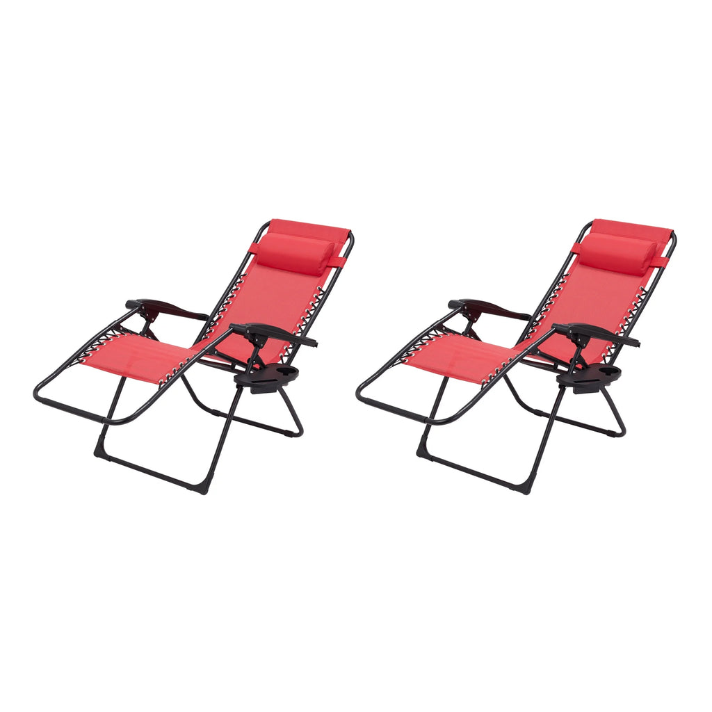 Zero-Gravity Lounge Chair with Pillow and Cup Holder Set of 2 M524124