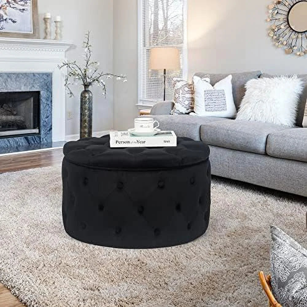 24.8" Round Velvet Tufted Ottoman K117312