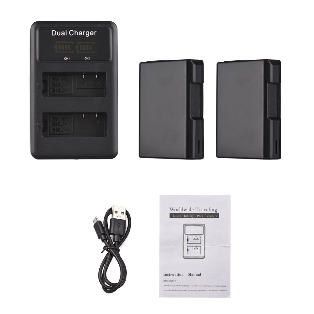 7.4V 1500mAh Camera Battery 2pcs with LED Dual Charger P5630