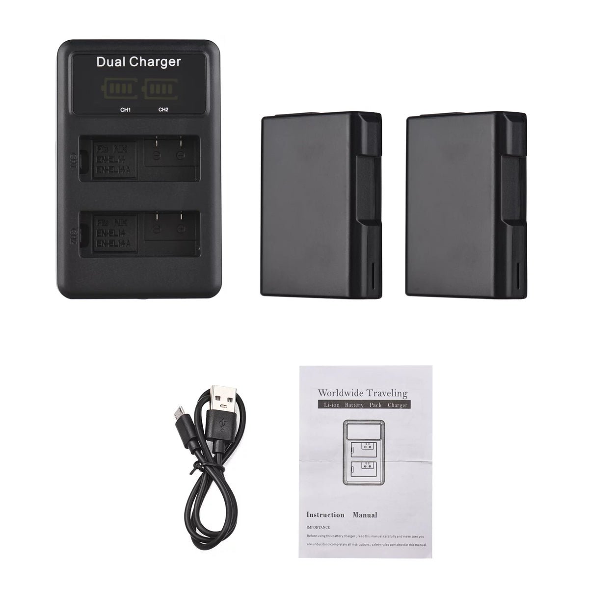 7.4V 1500mAh Camera Battery 2pcs with LED Dual Charger P5630