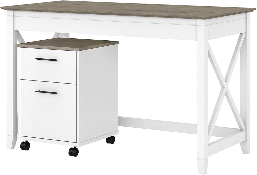 Dark Gray Hickory Writing Desk with 2 Drawer File Cabinet H253315