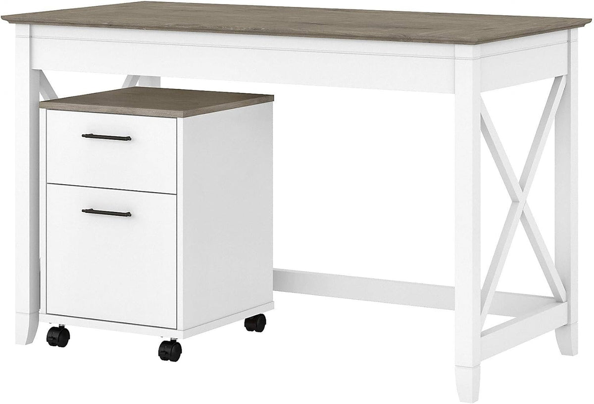 Dark Gray Hickory Writing Desk with 2 Drawer File Cabinet H253315