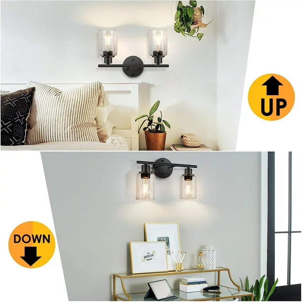 2 Light Matte Black Vanity Light with Glass D578149