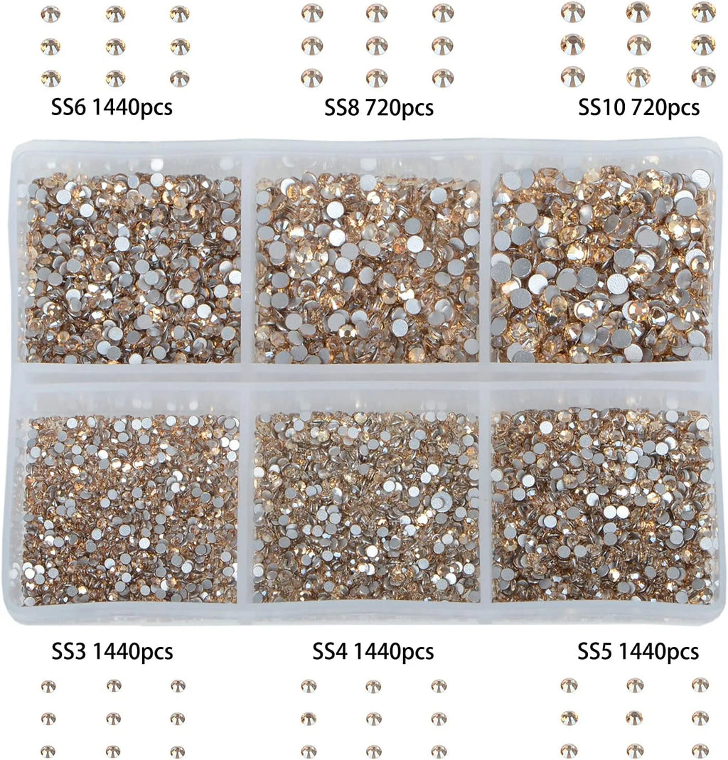 7200 Pieces 6 Mixed Sizes Round Crystal Rhinestones H883