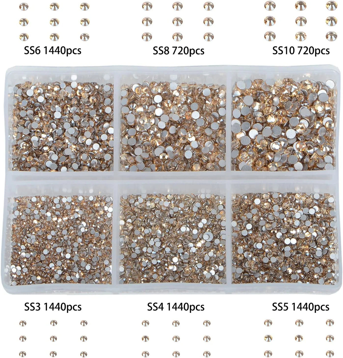 7200 Pieces 6 Mixed Sizes Round Crystal Rhinestones H883