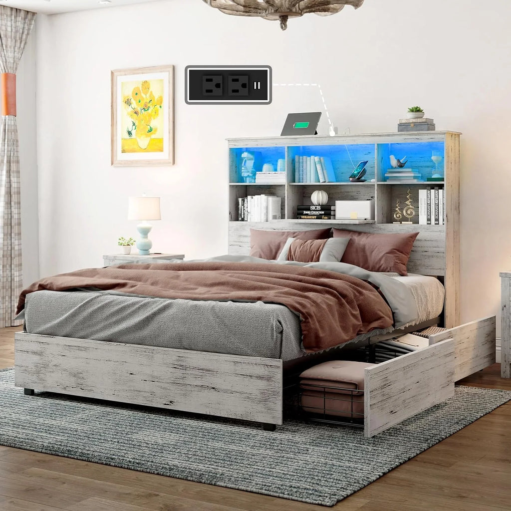 Queen Size Wooden Storage Bed Frame with 4 Drawers P451