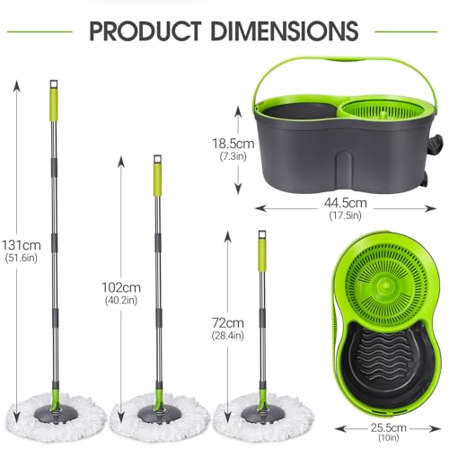 Pedal Spin Mop and Bucket with Wringer Set, 3 Mop Pads T57478
