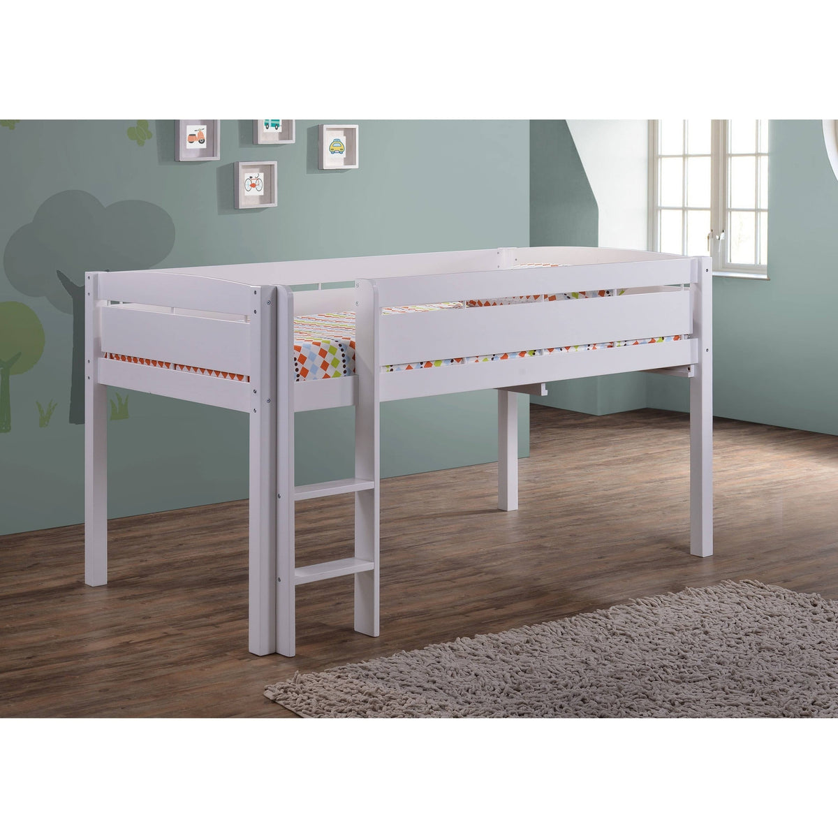 White Wood Loft Bunk Bed M3598