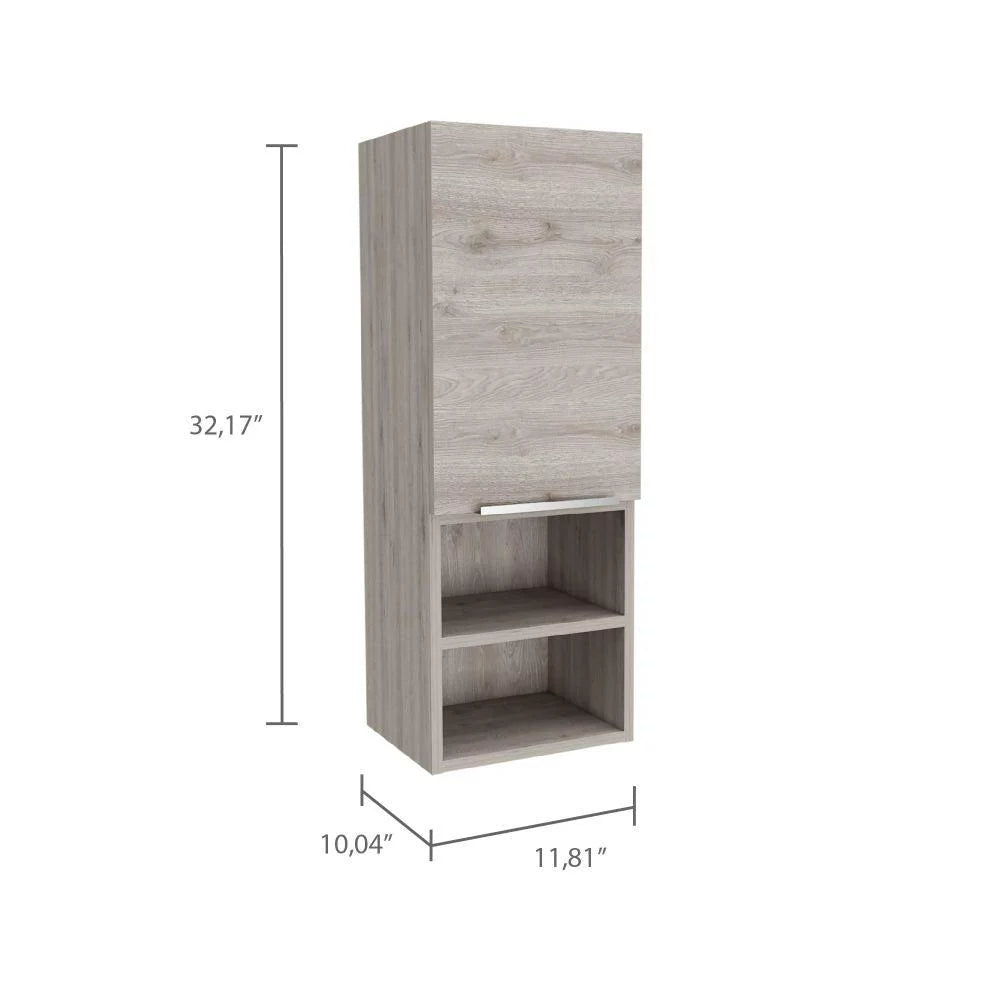Light Gray Single Door Bathroom Cabinet with Two Open Shelves P156