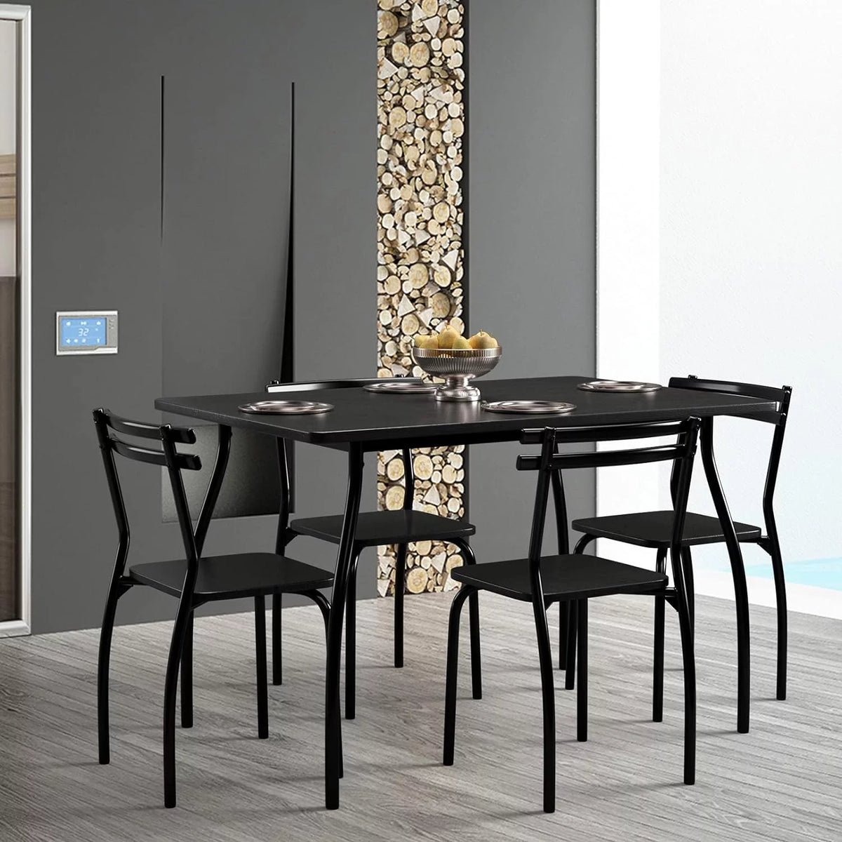 Modern Metal and Wood Rectangular Dining Table Set with 4 Chairs Q48264