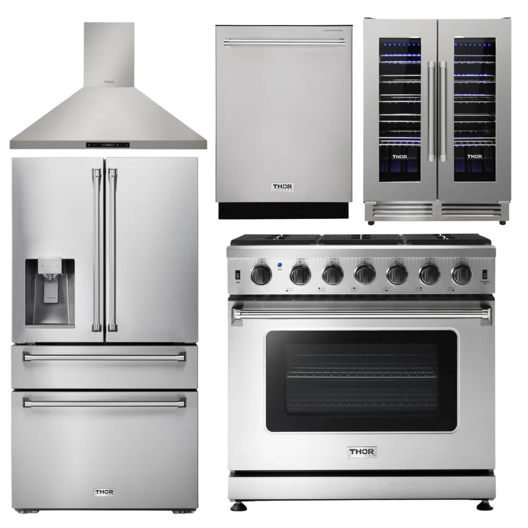 36 in. Natural Gas Range, Range Hood, Refrigerator, Dishwasher, Wine Cooler T964375