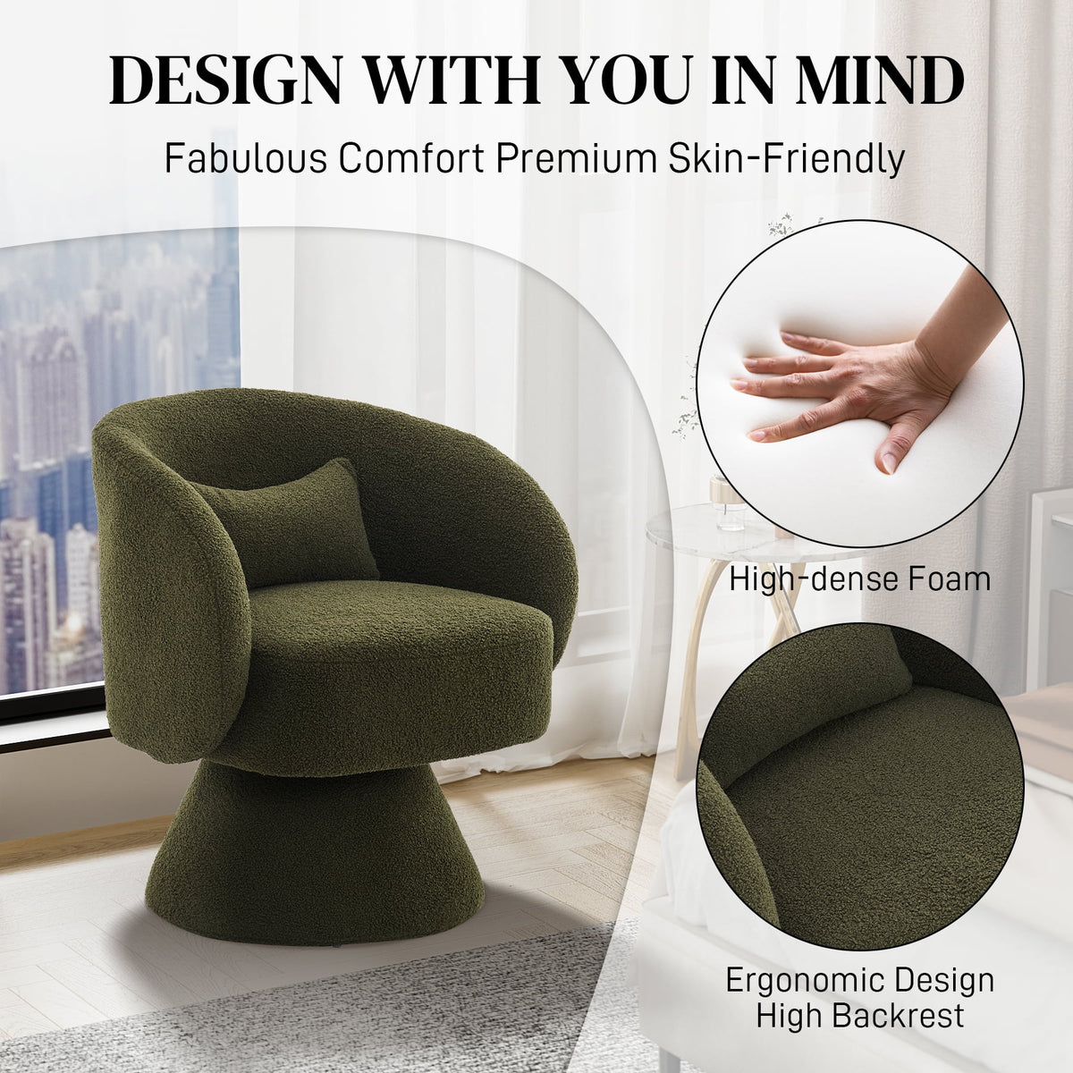 Set of 2 Teddy Fabric Swivel Barrel Chairs P6140