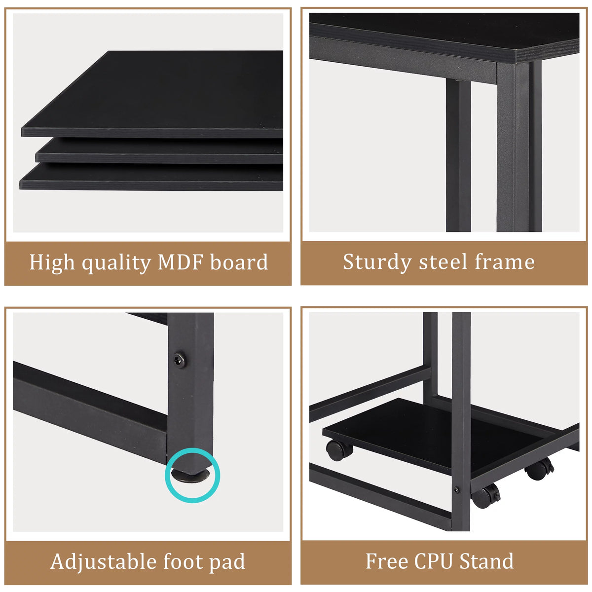 Black U-shaped Computer Desk with CPU Stand E755