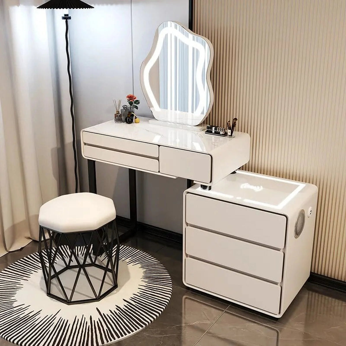 Vanity Bedroom Dressing Table Makeup Mirror Wood Storage S494832