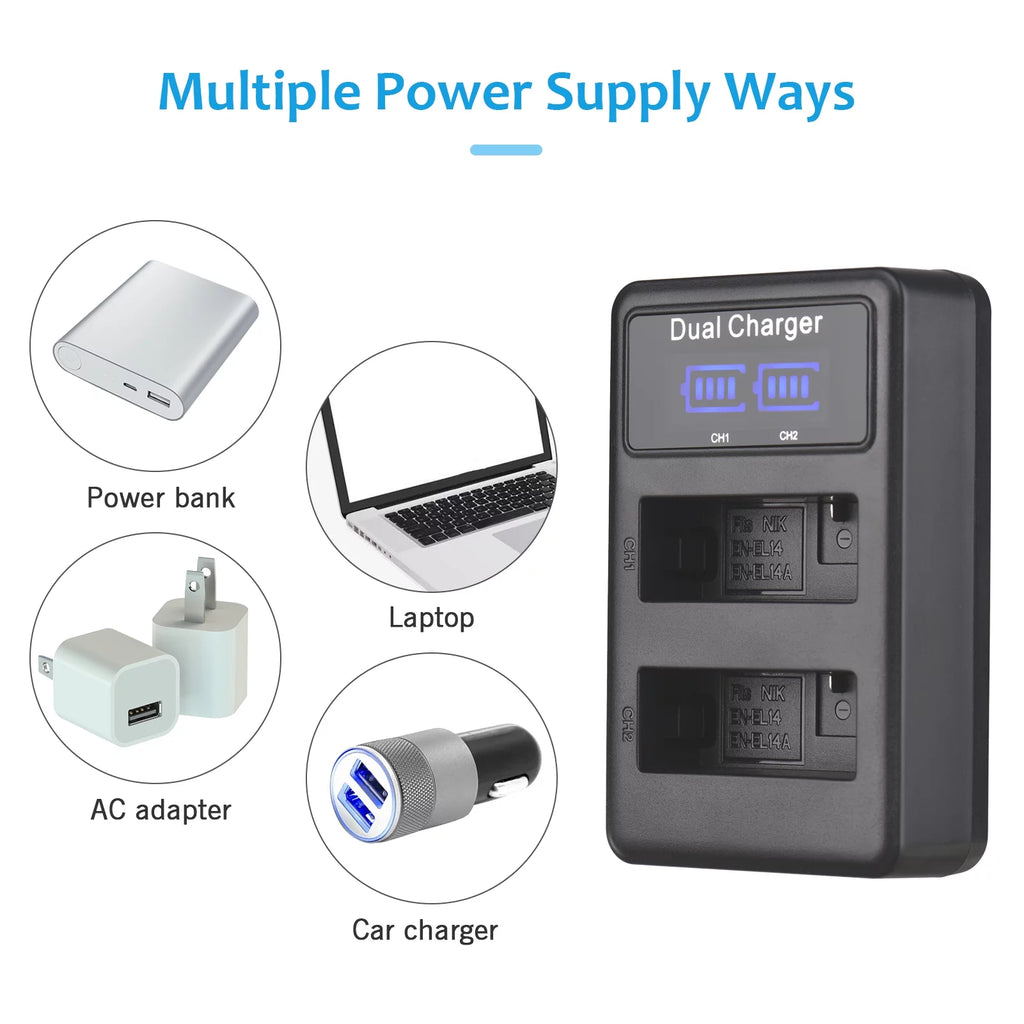 7.4V 1500mAh Camera Battery 2pcs with LED Dual Charger P5630