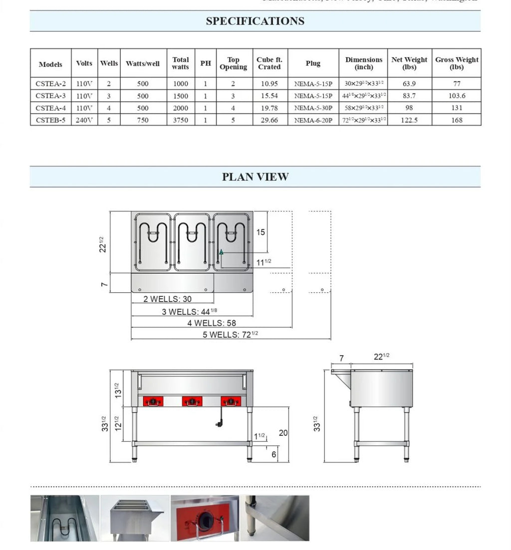 2 plate warmer and dry steam table S95806