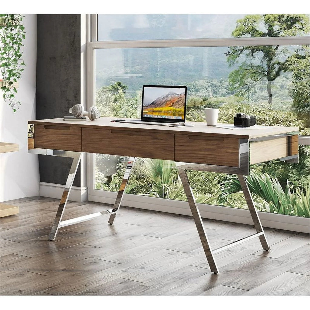 3 Drawer Walnut Chrome Desk F31328