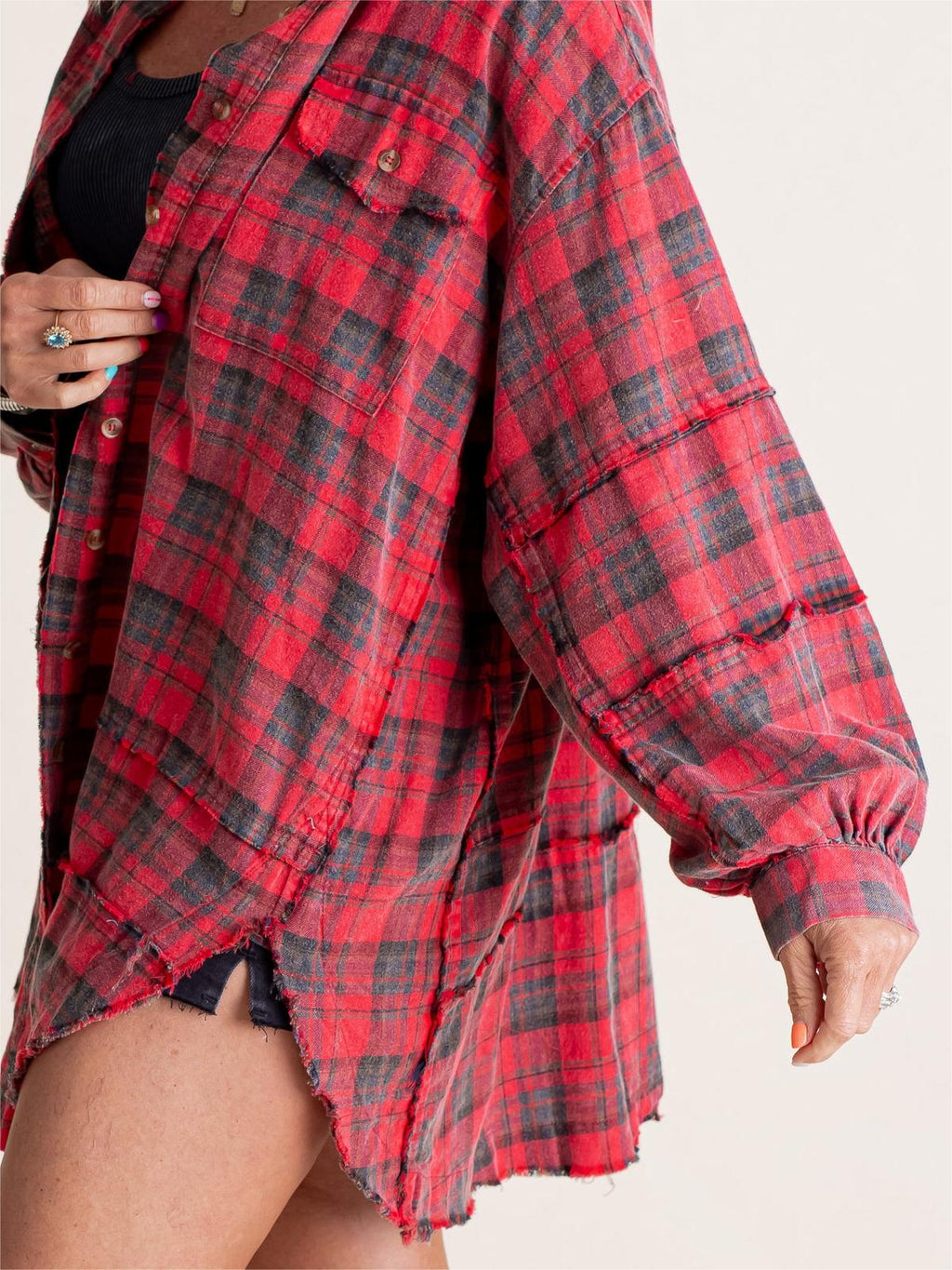 Washed Oversized Shirt Jacket with Pockets S44359