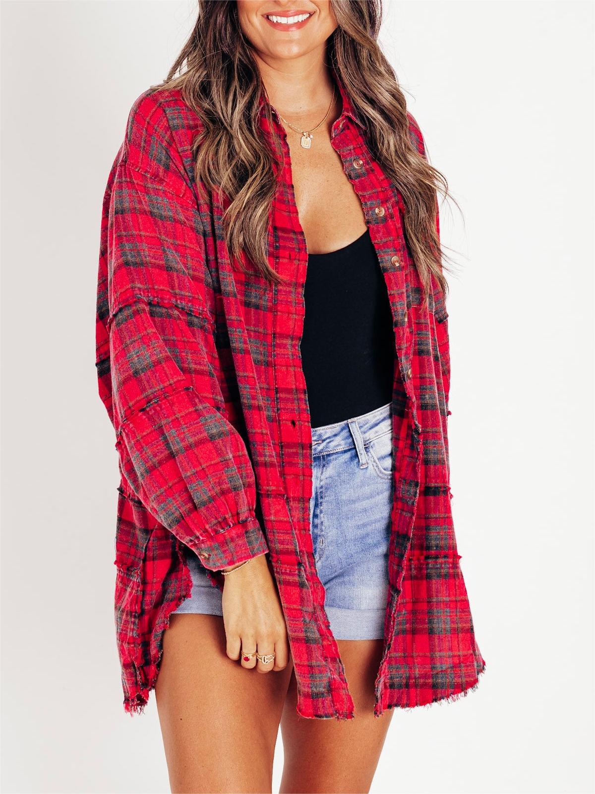 Washed Oversized Shirt Jacket with Pockets S44359